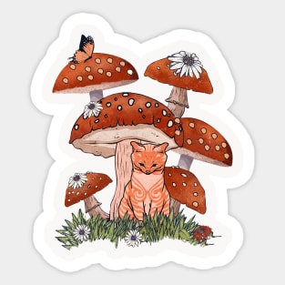 Cat and Mushroom Sticker